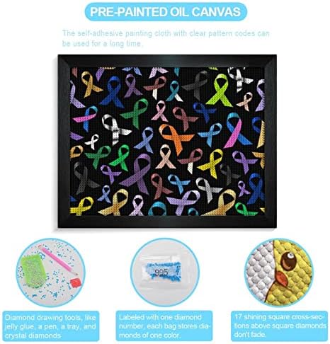 Рак на свесност во боја панделки со дијамантски комплети за сликање на слика 5D DIY целосна вежба Rhinestone Arts Wallид декор за возрасни Блеквуд 50 * 40см