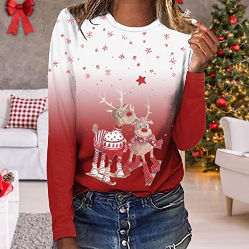 Најдобри божиќни тренинзи врвови Среќна Божиќна маица, жени печати новогодишна елка, врвови, печати со долг ракав