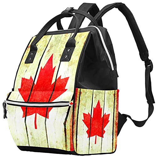 Ретро Дрвени Торби За Торби Со Пелени Со Знаме На Канада Ранец За Мумии Торба За Пелени Со Голем Капацитет За Нега На Бебиња