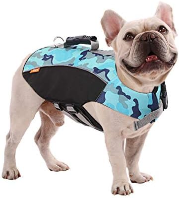 Sawmong Camo Dog Life Jacket, животен век на миленичиња за миленичиња за средни големи кучиња, безбедносен елек за кучиња животен век со рефлексивни трими за пливање