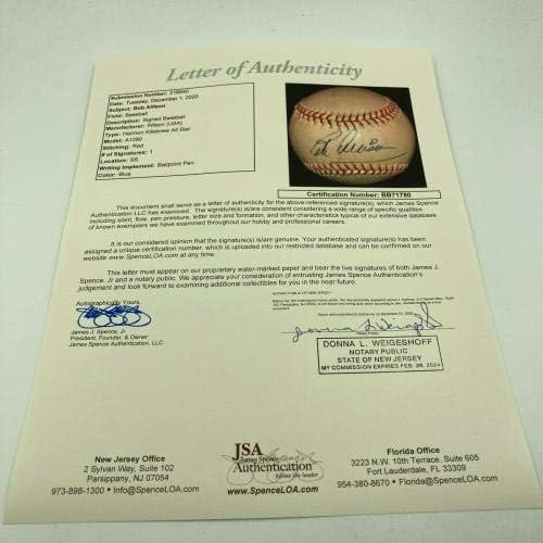 Сингл потпишан бејзбол на Боб Алисон 1950 година со JSA COA - автограмирани бејзбол