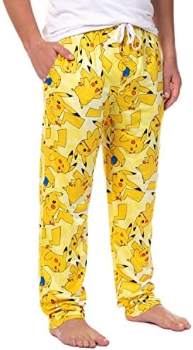 Покемон машки Пикачу, асортиман, суптилна вратоврска боја, возрасни за спиење, панталони за пижами