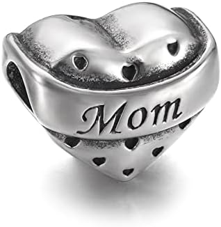 Tucus не'рѓосувачки челик срце мама мушка полиран од 5,5 мм дупка метал европски монистра нараквици за нараквици за додатоци за правење накит за DIY -