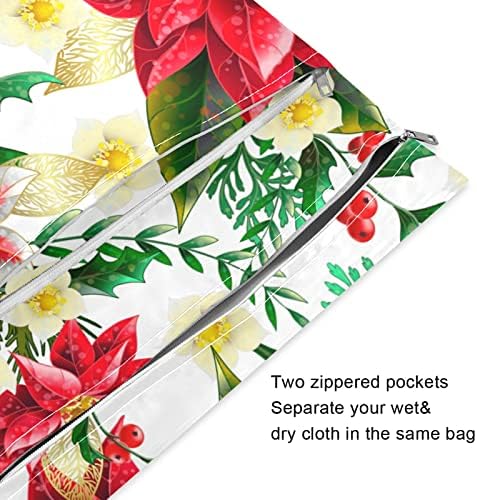 Ззххб Божиќна Цветна Бери Водоотпорна Влажна Торба Ткаенина За Повеќекратна Употреба Пелена Влажна Сува Торба Со Патент Џеб За