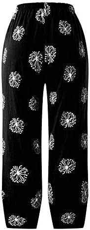 ДСОДАН КАПРИ Панталони за жени обични памучни постелнини широки нозе исечени панталони летен печатен салон палацо пантоло со џебови