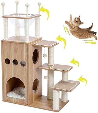 Кондоминиум Од Големо Мачкино Дрво Со Столпчиња За Гребење На Сисал Куќи За Гребење Хамак Кула За Мачки Мебел Центар За Активности За Мачиња Куќа За Играње Мачиња