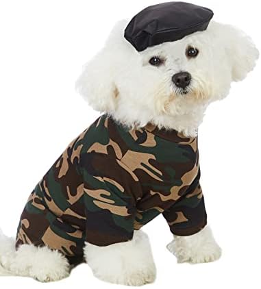 Коумор маскирни кошули со кучиња со црна камуфлажа за домашни миленици за мали кучиња и кученце беретки