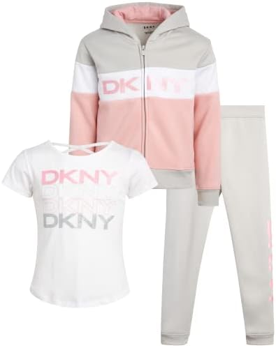DKNY Girls 3-парчиња атлетски руно патент џука худи и џогер сет