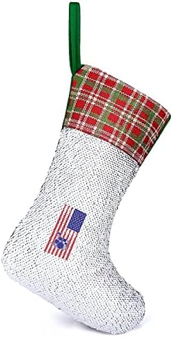 Тапанар САД знаме Божиќно продолжение за порибување Семејни чорапи Декори за дрвја, слатки висечки украси украси за Божиќ 9,9 x 13.2