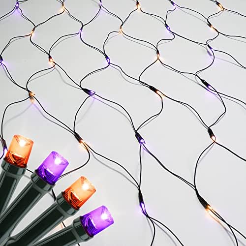 Ibaycon портокалова виолетова Божиќна мрежа, светла, 200 LED 7ft × 5ft Connectable 8 режими со тајмер водоотпорни светла за мрежи за мрежи за дрвја Божиќни украси （Зелена жица, пор?