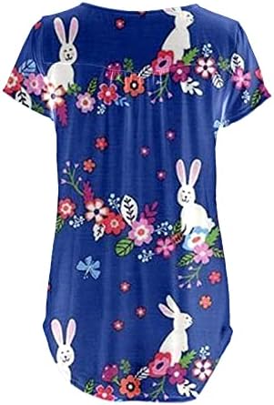 Долга ракав обична кошула жени Велигденски жени со кратки ракави екипаж вратот зајак јајце јајце печатена маица врвна обична тенка