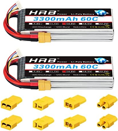 HRB 2 пакувања 4S 3300MAH 14.8V LIPO RC батерија 60C пакет со приклучок XT60 за Airplane RC, RC Helicopter, RC Car, RC Truck, RC Boat （EC3/Deans/Tr/Tamiya