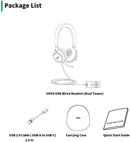 YEALINK USB Слушалки UH38, Жичен Слушалки Тимови Сертифициран Со Микрофон, Во Линија Контроли Вграден Bluetooth, Поврзете СЕ СО КОМПЈУТЕР/Лаптоп/Mac/Таблет/Мобилен Телефон