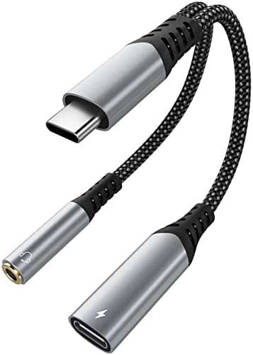 USB C до 3,5 mm Адаптер за слушалки и полначи, 2 во 1 USB C PD 3.0 Брзо полнење порта до 3,5 mm Aux Audio приклучок и кабел за брзо полнење кабел, компатибилен со S21 S20 S20+ Ultra, Pixel 5 4 3 XL ...