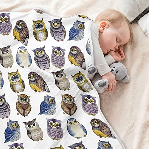 Swaddle Clature Owls Comphate Patement Cotton Conte за новороденчиња, примање ќебе, лесен меко залепетено ќебе за креветчето, шетач, расадници за ќебиња, 30х40 во