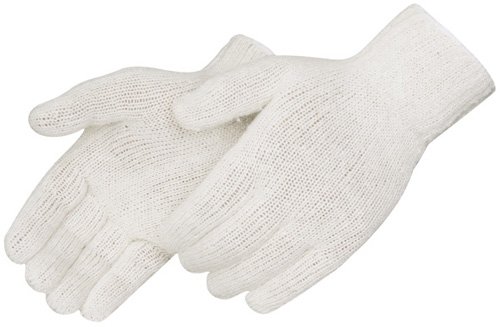 Слободна ракавица и безбедност P4517Q/L памук/полиестер Стандардна тежина Беспрекорна плетена ракавица со еластичен плетен зглоб, голем, природен бел