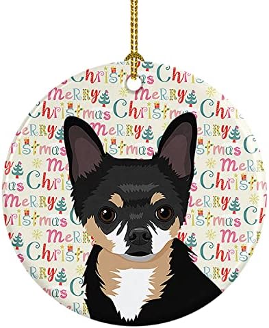 Богатства на Каролина WDK2102CO1 Chihuahua Tricolor #2 Божиќен керамички украс, украси за новогодишни елки, виси украс за Божиќ, празник, забава, подарок, подарок,