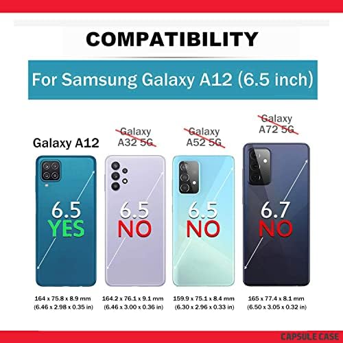 Капсула Случај компатибилен за Galaxy A12 [Воен степен шок-отпорен на шок-отпорен на тешки клоци на појас на појас Хибриден црна кутија Телефонска покривка] За Samsung Galaxy A1