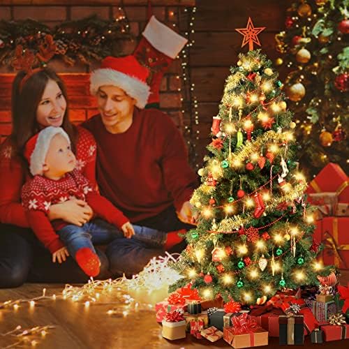 Azalon 5FT-450TIPS вештачко новогодишно дрво со 102 висечки украси и 8 режими на блиц LED светла и метална штанд, сезонско дрво за украсување на празници дрво