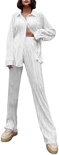 Облека за 2 парчиња Sydotuor Women'sенски 2 парчиња плетени преголеми копчиња со долги ракави надолу со кошули со еластична половината широка панталона за нозе