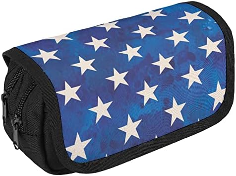 Акварел американски starsвезди знаме со молив со две големи прегради џеб голем капацитет торбичка торбичка за молив за училишни тинејџери возрасни