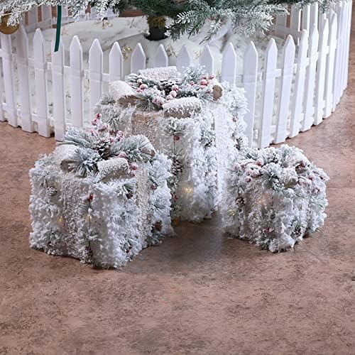 Градина гном статуа Соларен сет од 3 Божиќни осветлени кутии за подароци претходно осветлени светлосни кутии украси украси на отворено топли бели кутии декорација