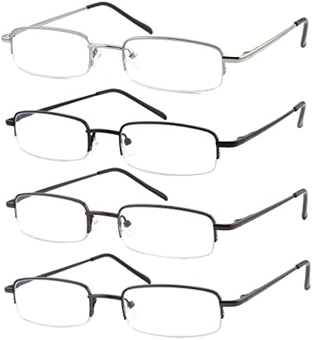 ЛОВИВИ 4 Пакет Очила За Читање Метални Читачи На Половина Рамка За Мажи Жени Сина Светлина Блокирање На Очилата Со Пролетни Шарки