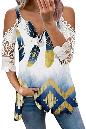 Lmdudan ладно рамо врвови за жени половина патент со кратки ракави маички маички трендовски мермерни печати v вратот проточен блузи пуловер