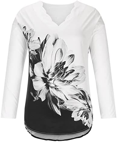 Амикадом летна есен графичка блуза за дами долги ракави мека удобна облека V вратот случајно лабава вклопена преголема блуза SV SV
