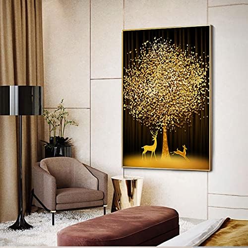 Инстари 5д Дијамантски комплети за сликање Голема големина Златно дрво и елк мозаик ригинестони Везени украси за wallидови 29.5x19,7 инчи