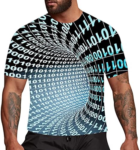 2023 Нови машки модни 3Д маички за печатење Смешна графичка шема екипаж на екипажот кратки ракави за кратки
