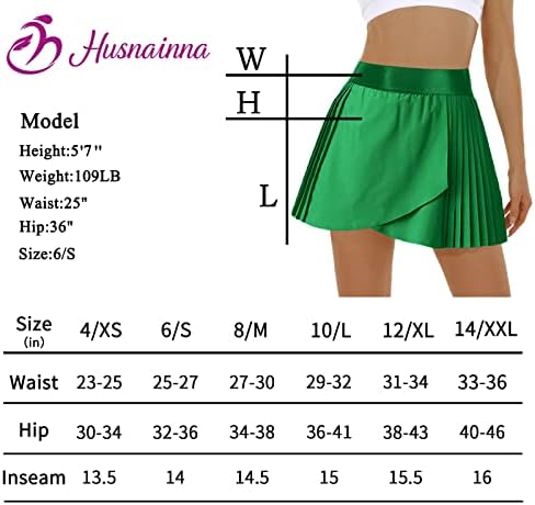 Husnainna плетиран тениско здолниште за жени атлетски голф здолништа со здолништа со пикбол, трчајќи вградени вградени шорцеви со џеб
