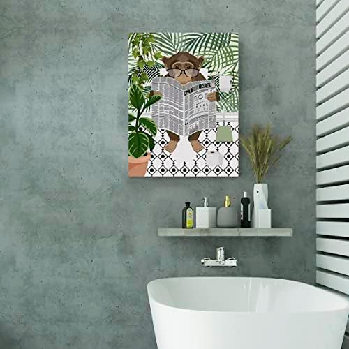 Евксид бања Мајмун на тоалет читање весник на платно плака за сликање wallидна уметност, мајмун печатење слика уметнички дела врамени за виси за украси за wallидови од