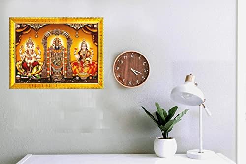 Зиг Заг Тирупати Балаџи Венкатешвара Свами со Ганеша и Лакшми Маата Фото рамка за wallид / маса / Пооја соба Златна