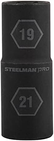Steelman Pro 1/2-инчен погон од 6 точки со тенок wallид 21,5 mm x 22,5 mm двојно завршен приклучок за флип, издржлив челик отпорен на корозија, ласерски калути
