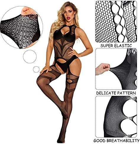 LQWY Fishnet Боди Долна Облека Чипка Меѓуножје Секси Мрежести Чорапи За Тело За Жени