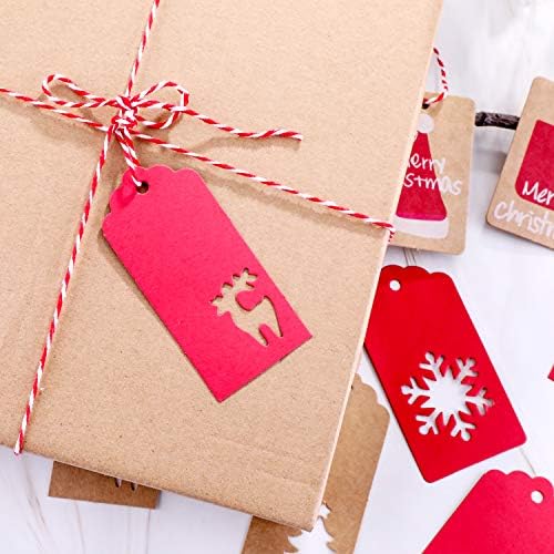 Blulu 200 парчиња ознаки за Божиќни подароци 10 стилови на хартија ознаки Kraft подароци ознаки висат етикети со модели на елки за новогодишна елка и 65,6 стапки канапски ни?