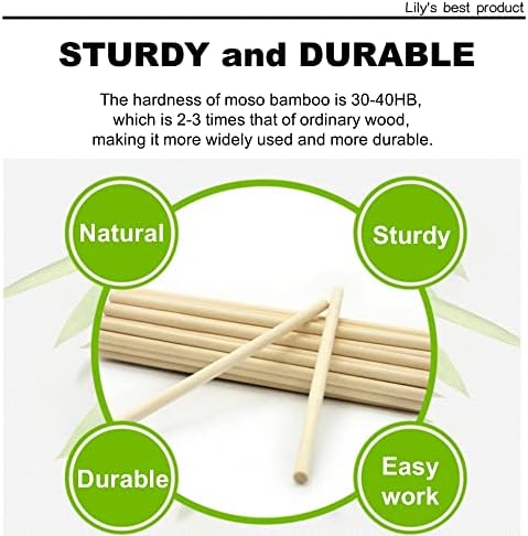 25 парчиња шипки од дрвени стапчиња дрвени шипки од дрвени мијалници - 1/4 x 17,5 инчи недовршени бамбус стапчиња - за занаети и диери