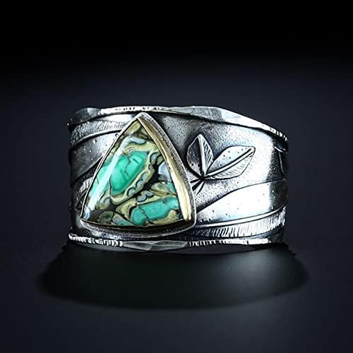 2023 година Нови исклучителни дами прстен гроздобер тиркизен сребрен лисчки прстен венчален прстен накит подароци ретро прстени