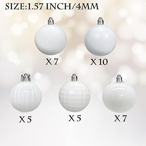AOGU 34PCS Божиќни топки новогодишно дрво топка бела 2,36 украси распрскувани украси за дрвја домашни празнични забави за украси за венци декор за виси топка украси куки