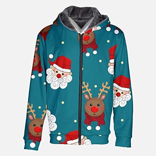 Машки смешни зимски палта со долги ракави Божиќни шерпа јакни плус големина руно наредени топло паркиски дуксери со џебови