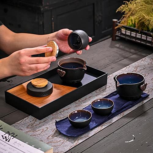 Керамички Кунг Фу чај сет 1 тенџере 2 чаши 1 може преносен чајник порцелански чаши чај Гаиван, за деловно патување, пикник на отворено, дом, канцеларија, подарок