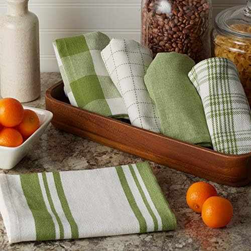 DII секојдневна основна колекција на кујна голема ткаена памучна памучна дистола/чај крпа сет, 18x28, античко зелено, 5 брои