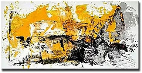 Современо рачно насликано текстурирано масло за сликање - Апстрактна пејзаж жолто сиво банер позадина на платно wallидна уметност сликарство голема големина за дне?