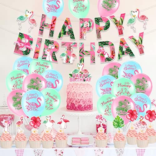 Konsait 32PCS Flamingo Party Decorations, Flamingo Роденденски украси Фламинго забава, лесен за собирање на материјали за забави на фламинго, фламинго среќен роденденски транспаренти на