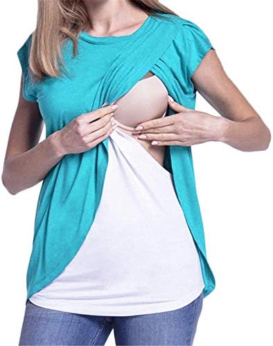 Andongnywell Women'sенски удобен слоевит медицински сестри врвен породилно доење туника двојно слој маица со краток ракав
