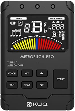 Kliq Metropitch -Pro - приемник за метроном за полнење за сите инструменти - со гитара, бас, виолина, укулеле и режими на хроматско подесување - Вклучен генератор на тон - вклуч