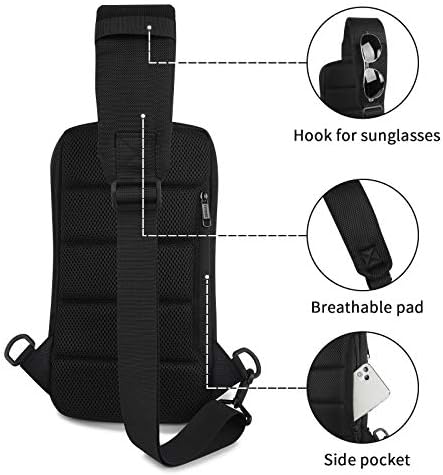 Ytonet sling торба за мажи, обичен ранец на дневен пакет водоотпорен анти -кражба на рамената торба со градите со USB пристаниште за патување за пешачење, црно