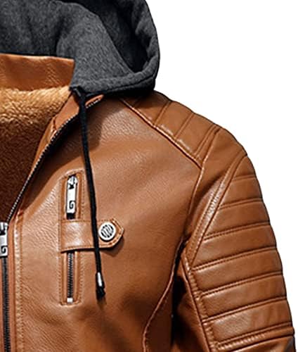 Maiyifu-GJ Машка кожена кожна јакна со качулка гроздобер Пу Мото Мото-ветерно качулка палто Зимско топло руно наредено јакна за мотоцикл