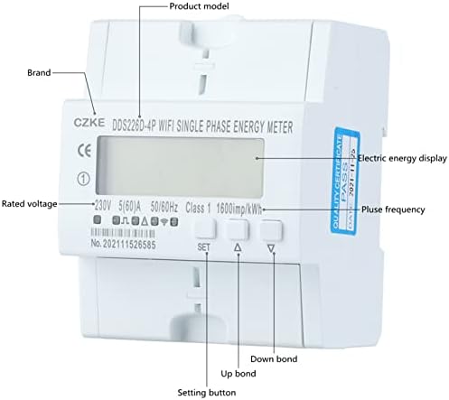 TioyW DDS226D-4P Еднофазен WiFi Smart Energy Meter Monitoring Timer Timer со заштита на струја на напон 60A 90-300V